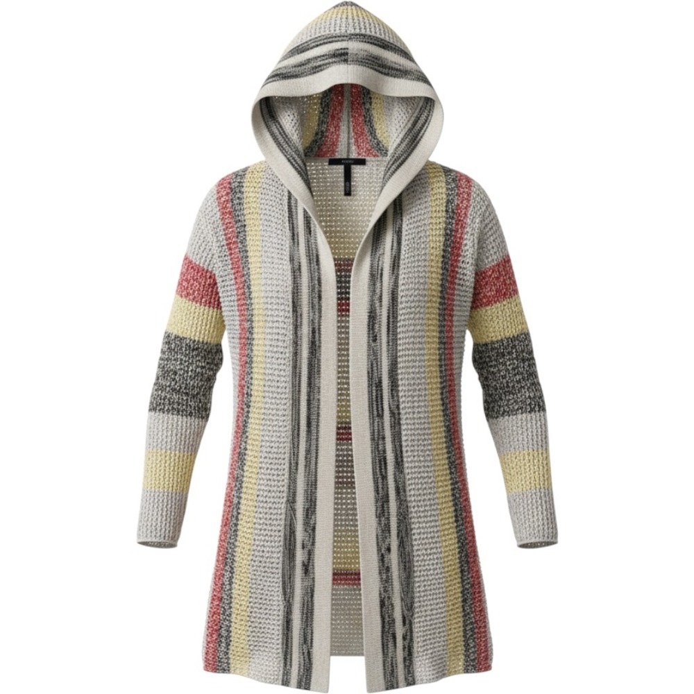 ELAN Striped Open Front Knit Cardigan Sweater Women S